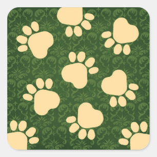 Paw Prints - Sprich mit der Pfote! Grün und Gelb Quadratischer Aufkleber