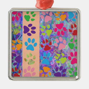 Paw Prints Square Metal Ornament Aus Metall