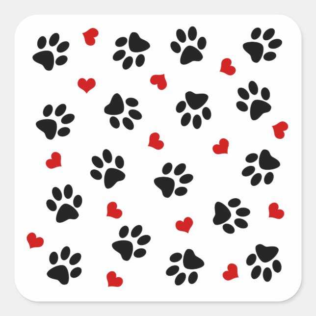Paw Prints und Herz Quadratischer Aufkleber (Vorderseite)