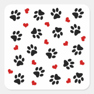 Paw Prints und Herz Quadratischer Aufkleber