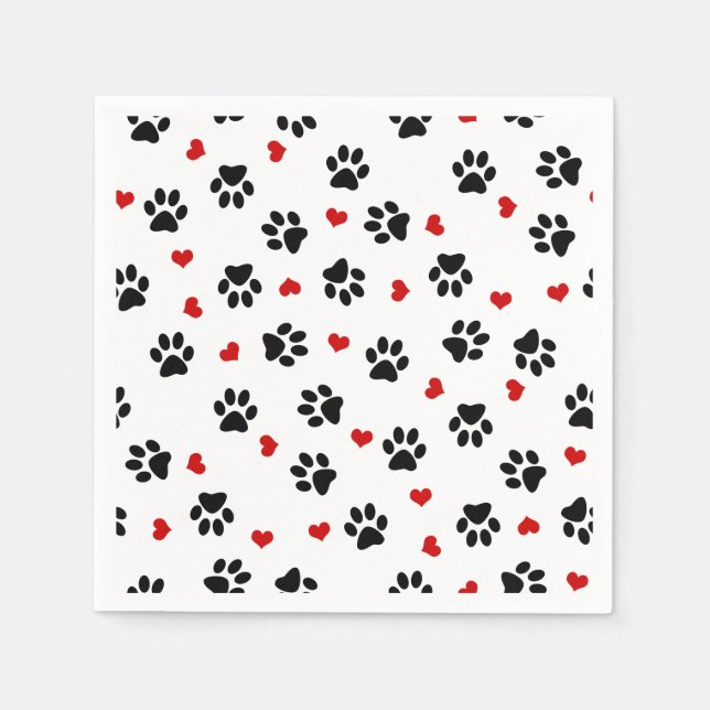 Paw Prints und Herz Serviette (Vorderseite)