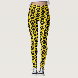 Paw Prints Yellow Gold Glitzer Black Patterns Nied Leggings