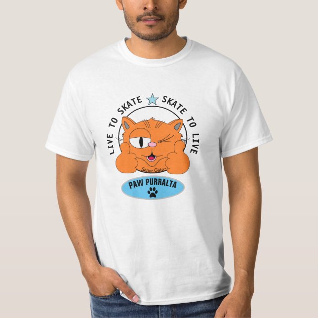 Paw Purralta Cartoon Cat Skateboarding T - Shirt (Vorderseite)