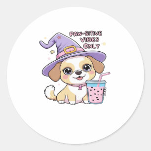 Paw-Schwänze, nur Niedlicher Hund mit Bubble Tea H Runder Aufkleber