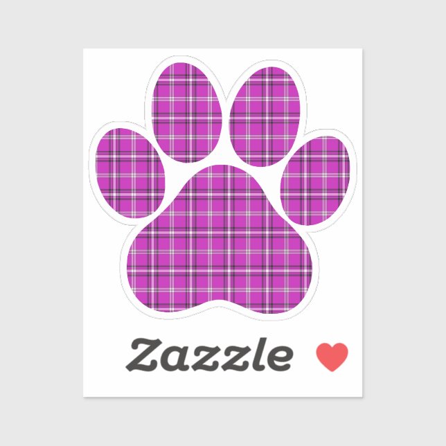 Paw Shape Plaid Pink Purple Cat Dog Aufkleber (Blatt)