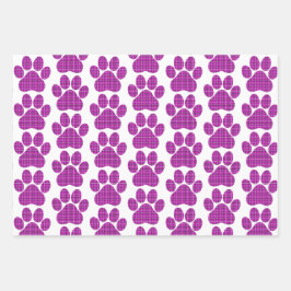 Paw Shape Plaid Pink Purple Cat Dog Geschenkpapier Set