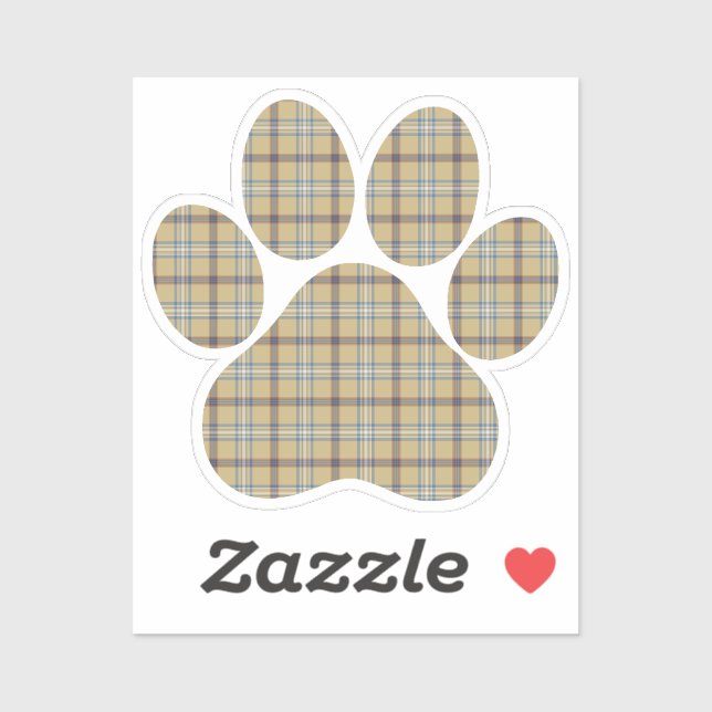 Paw Shape Plaid Tan Dog Cat Aufkleber (Blatt)