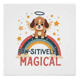 Paw-sitiv Magischer Welpe Vintage Regenbogen Engel Poster