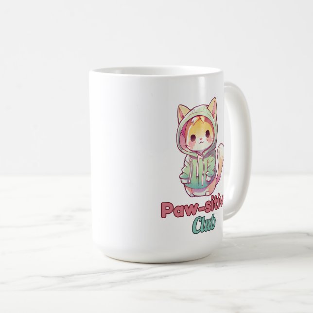 Paw‑sitive Club Cat Design – Cute Animal Lover Kaffeetasse (VorderseiteRechts)