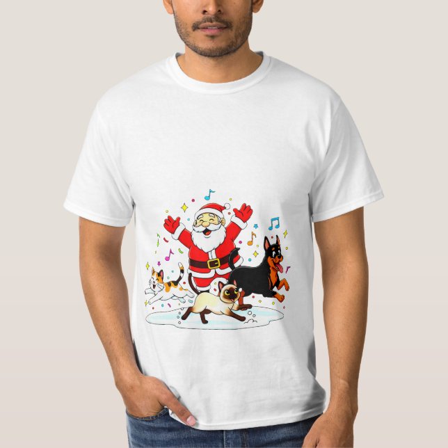 Paw-sitive Purr-suit: Santa’s Joyful Chase T-Shirt (Vorderseite)