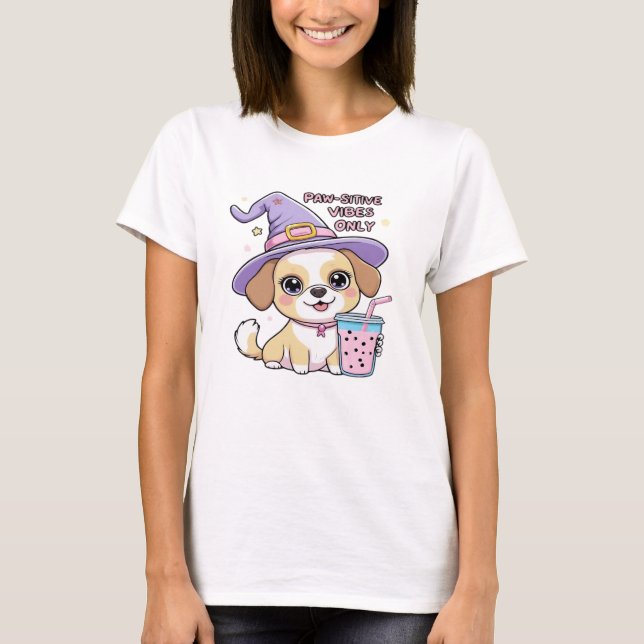 Paw-sitive Vibes Only � Cute Dog With Bubble Tea a T-Shirt (Vorderseite)