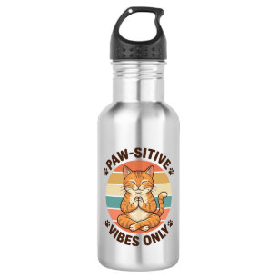Paw-Sitive Vibes Only Meditierende Katze Retro-Des Edelstahlflasche