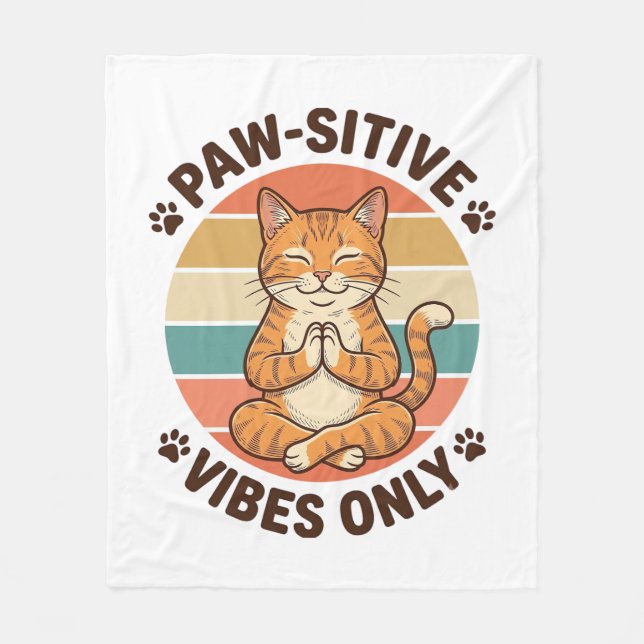 Paw-Sitive Vibes Only meditierende Katze Retro-Des Fleecedecke (Vorderseite)