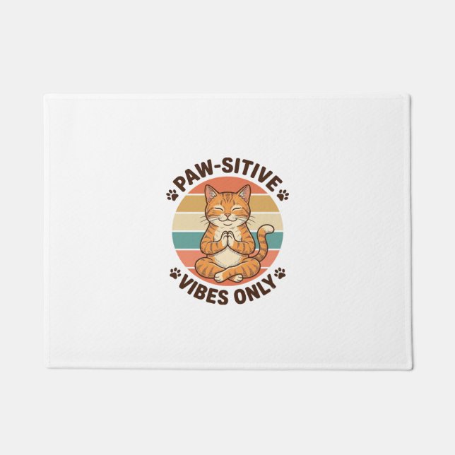 Paw-Sitive Vibes Only Meditierende Katze Retro-Des Fußmatte (Vorderseite)