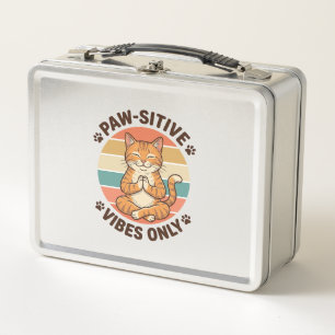 Paw-Sitive Vibes Only Meditierende Katze Retro-Des Metall Brotdose