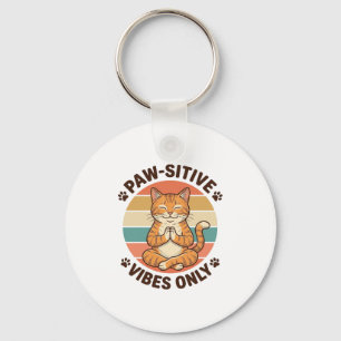 Paw-Sitive Vibes Only Meditierende Katze Retro-Des Schlüsselanhänger