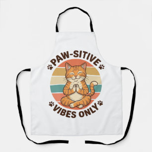 Paw-Sitive Vibes Only Meditierende Katze Retro-Des Schürze