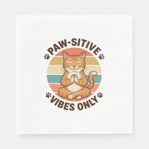 Paw-Sitive Vibes Only meditierende Katze Retro-Des Serviette