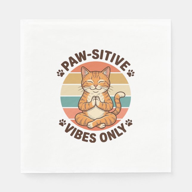Paw-Sitive Vibes Only meditierende Katze Retro-Des Serviette (Vorderseite)