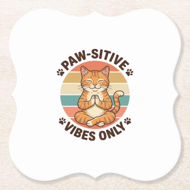 Paw-Sitive Vibes Only Meditierende Katze Retro-Des Untersetzer (Vorderseite)