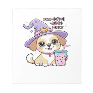 Paw-sitive Vibes Only Süßer Hund Mit Bubble Tea Ha Notizblock