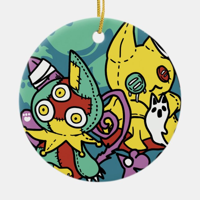Paw-sitively Frightful | Monstrous Cats Halloween  Keramik Ornament (Vorne)