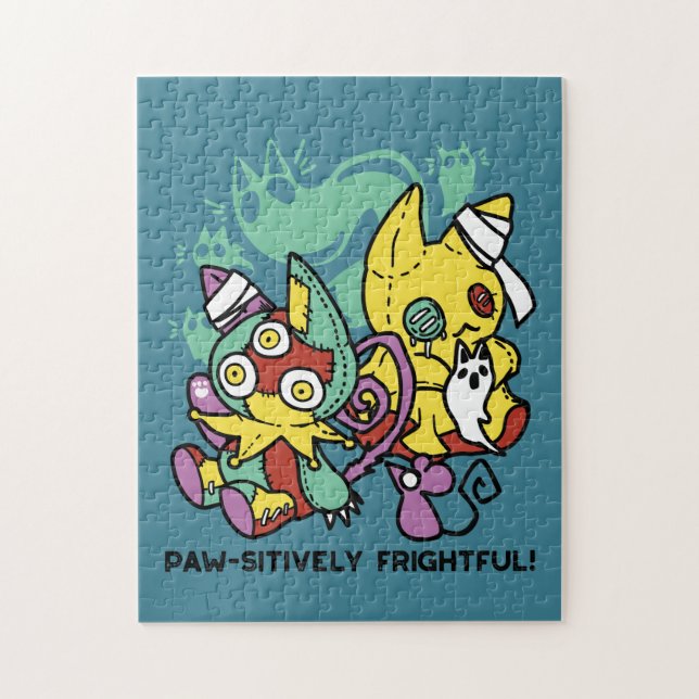 Paw-sitively Frightful | Monstrous Cats Halloween  Puzzle (Vertikal)
