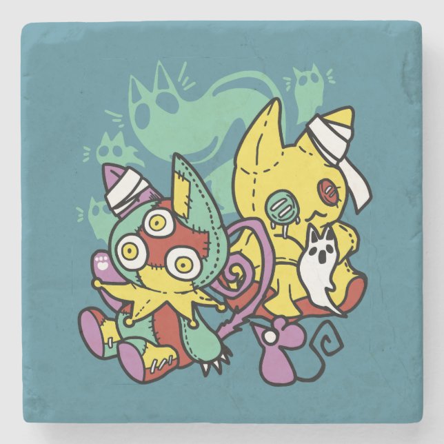 Paw-sitively Frightful | Monstrous Cats Halloween  Steinuntersetzer (Vorderseite)