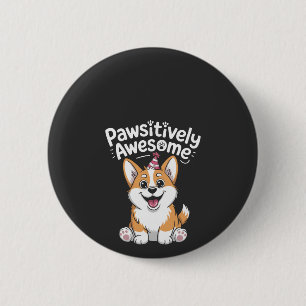 Paw-some Awesome Corgi Geburtstags-Hundeshirt Button