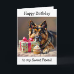 Paw-some Birthday for Friend | Schäferhund Karte<br><div class="desc">Eine lustige Geburtstagskarte für eine Freundin,  die ihr Deutscher Schäferhund Liebe! Ein niedlicher deutscher Schäferhund mit einem Geburtstagsgeschenk und einem niedlichen Hundepun. Herzlichen Glückwunsch zum Geburtstag!</div>