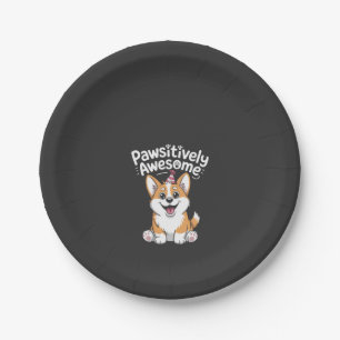 Paw-some Corgi Geburtstags-Hundeshirt Pappteller