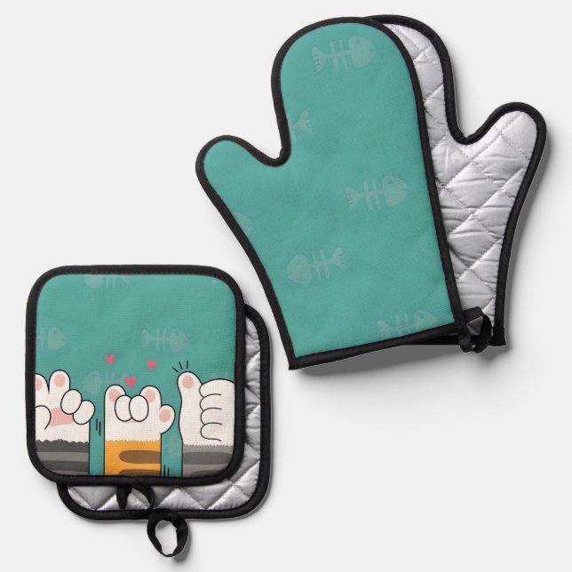 Paw-some Pals Ofenhandschuh & Topflappen-Set (Vorderseite/Rückseite)