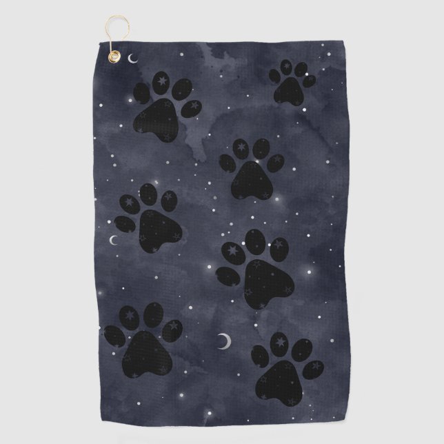 Paw Stars Moon Blue Watercolor Golfhandtuch (Vorderseite)