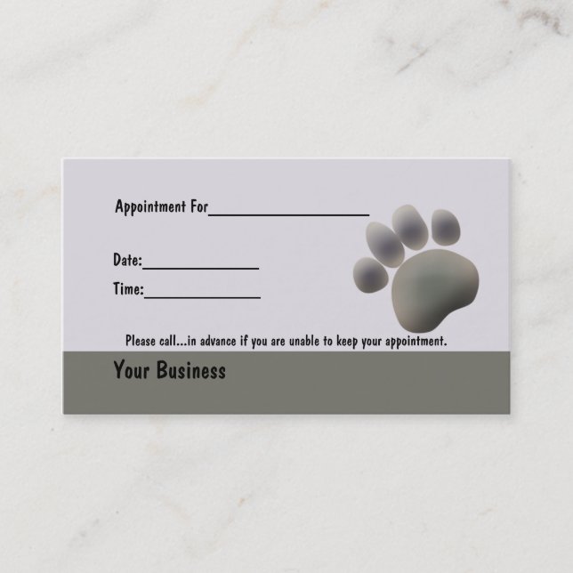 Paw Tracks Veterinary Business Apointment Card Terminkarte (Vorderseite)