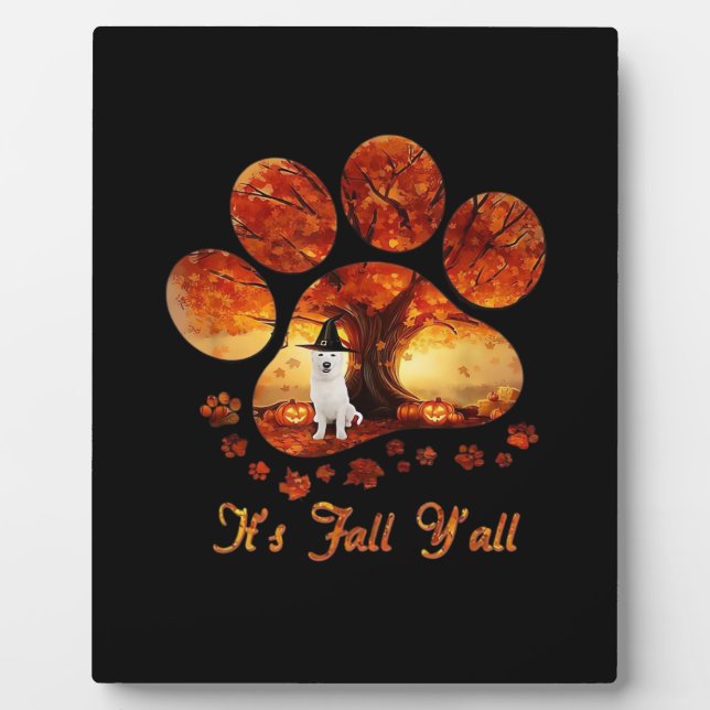 Paw Tree It's Fall Y’all White Dog Fotoplatte (Vorderseite)