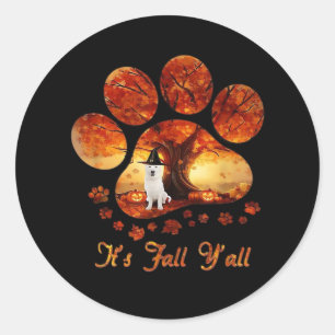 Paw Tree It's Fall Y’all White Dog Runder Aufkleber
