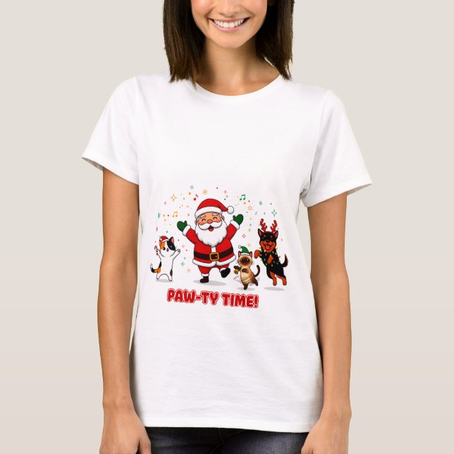 Paw-ty Time: Santa’s Festive Furry Fiesta T-Shirt (Vorderseite)