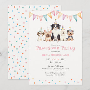 Pawesome Party Dogs Benutzerdefiniertes Alter Mädc Einladung