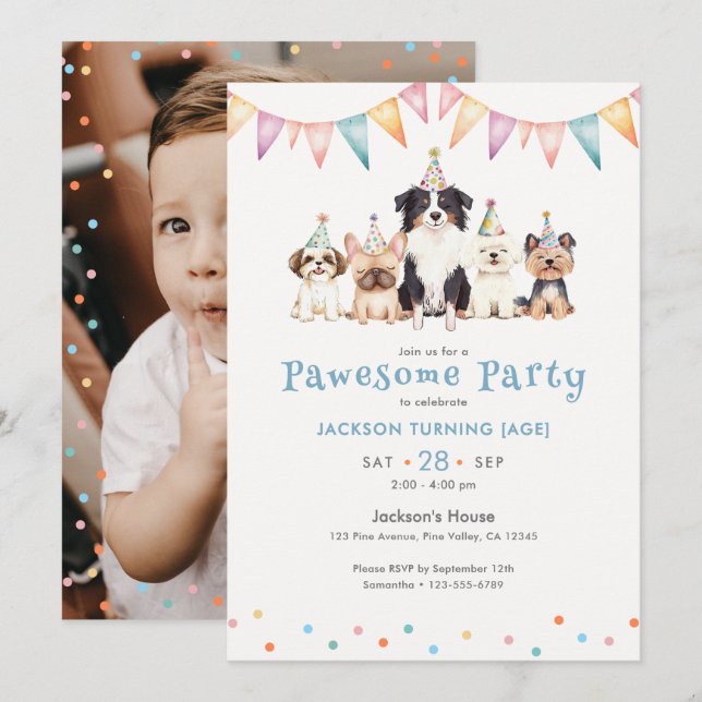 Pawesome Party Hunde Benutzerdefiniertes Alter Jun Einladung (Vorne/Hinten)