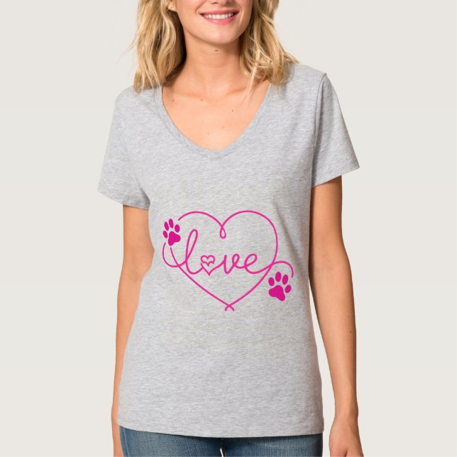 Pawfect Liebe - Pink Heart & Paw Print Pet Lover T-Shirt (Vorderseite)