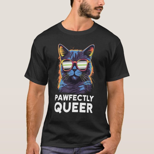 Pawfectly Queer  Cat With Sunglasses Agender Pride T-Shirt (Vorderseite)
