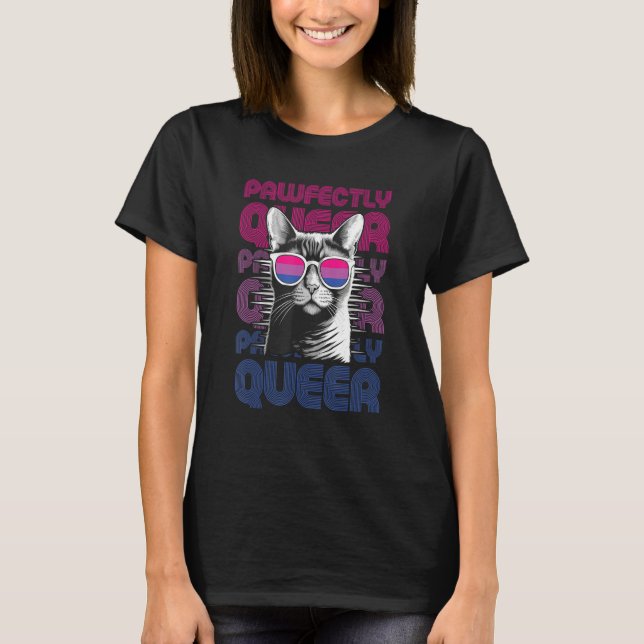 Pawfectly Queer  Cat With Sunglasses Bisexual Prid T-Shirt (Vorderseite)