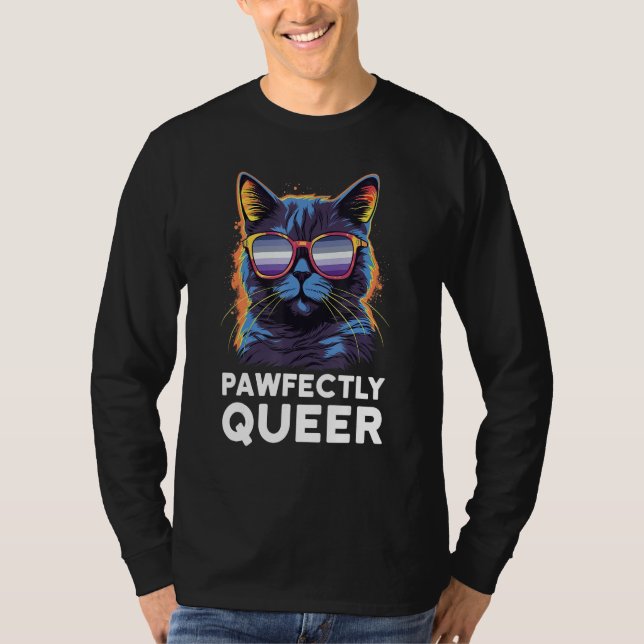 Pawfectly Queer  Cat With Sunglasses Butch Lesbian T-Shirt (Vorderseite)