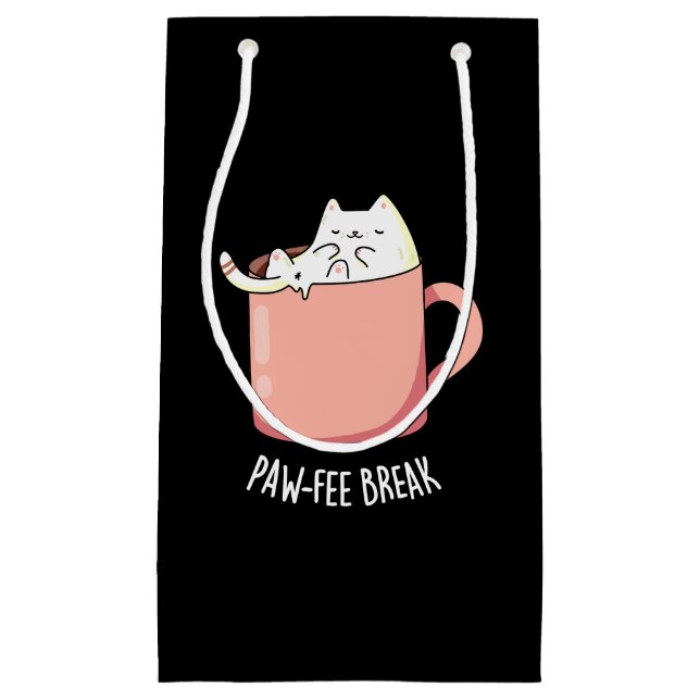 Pawfee Break Funny Cat Kaffee Pub Dark BG Kleine Geschenktüte (Vorderseite)