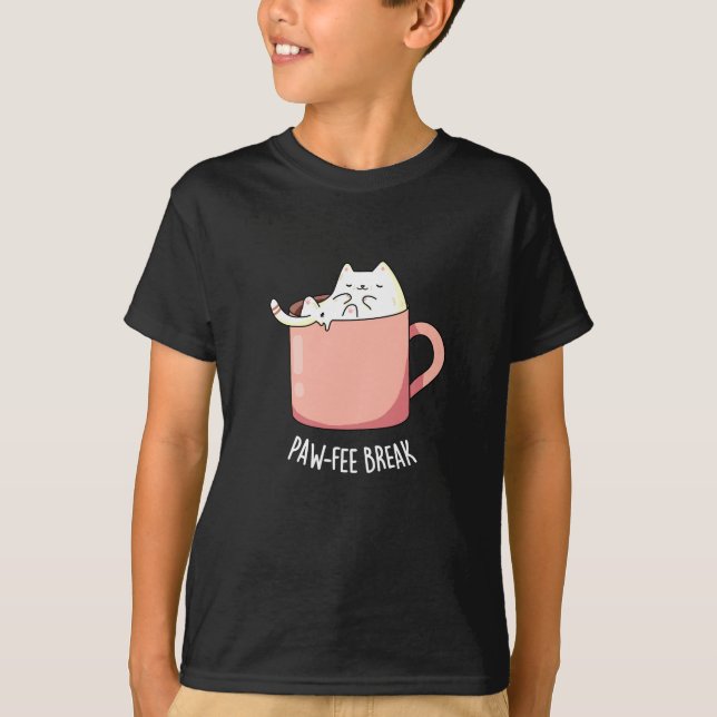 Pawfee Break Funny Cat Kaffee Pub Dark BG T-Shirt (Vorderseite)