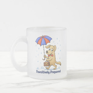 Pawfekt vorbereitet – Süßer Hund mit Regenschirm Mattglastasse
