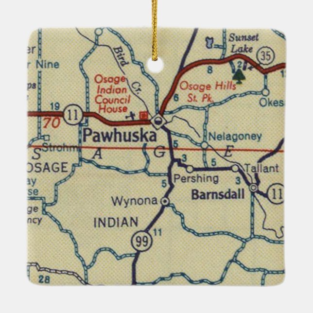 Pawhuska OK Retro Map Keramikornament (Rückseite)