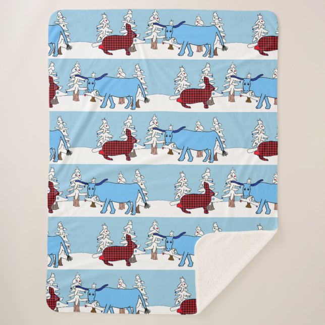 Pawl und Babe im Winter Holiday Woods Decke Sherpadecke (Vorderseite)