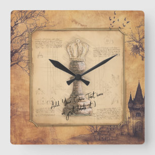 Pawn King / Queen Vintage Schachspende Quadratische Wanduhr