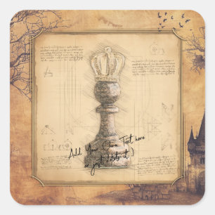 Pawn King / Queen Vintage Schachspende Quadratischer Aufkleber